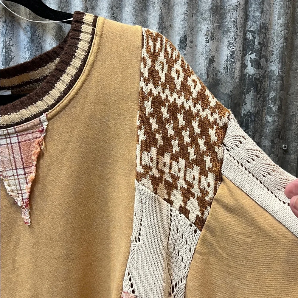Oli & Hali Patchwork Beige Cream and Brown Knit Pullover